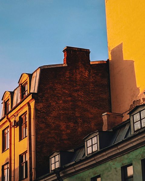 Old town houses in low evening sun, with the Look Film 204 Vivid