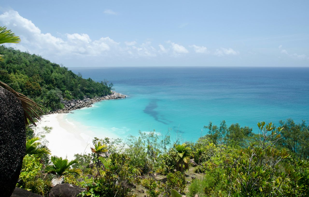 The same beach as it was shot, hazy and pale.