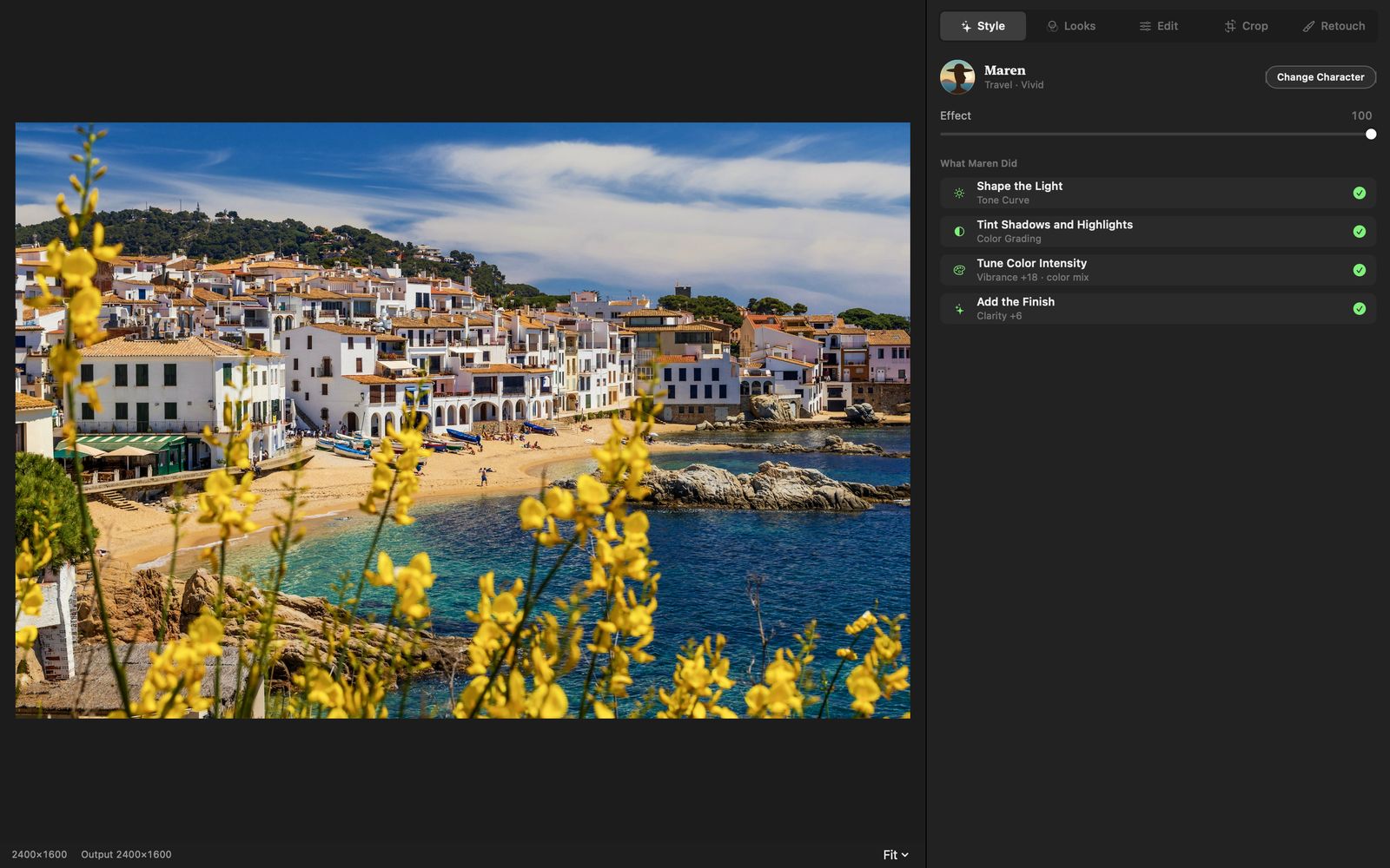 Tonalier on Mac: the photo beside the Edit panel and histogram.